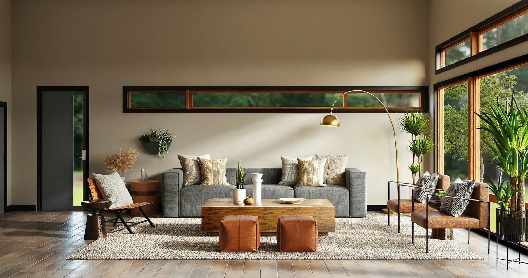 Luxury living room with warm lighting